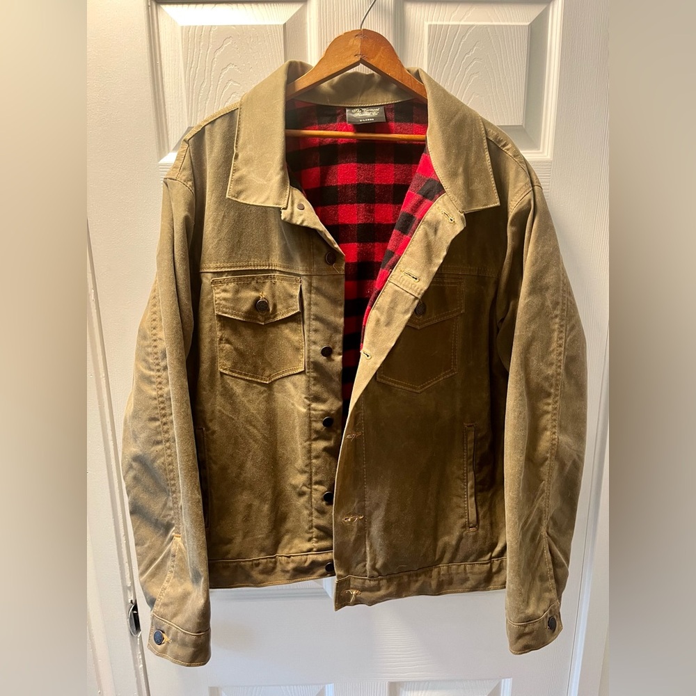 Mens Vermont Flannel Waxed Cotton Trucker “91” Jacket, Tan, XL